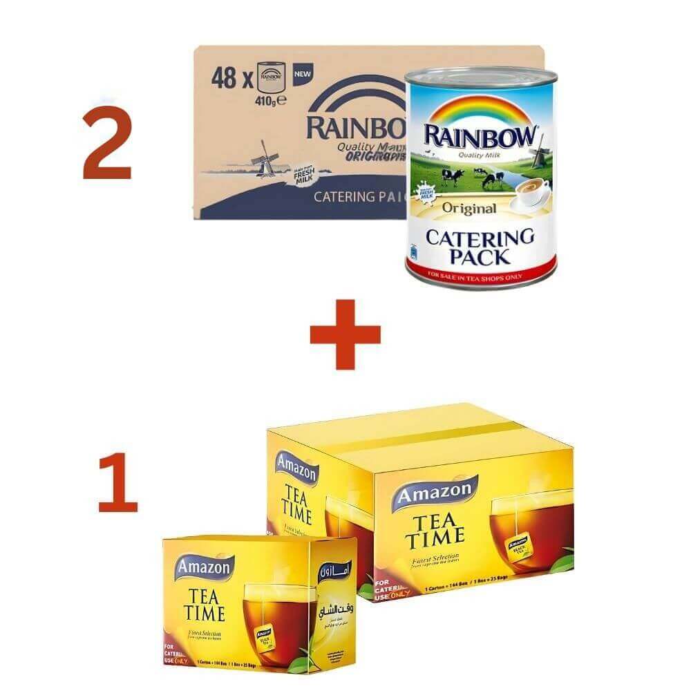 ٢ كراتين حليب أبوقوس + ١ كرتون شاي أكياس أمازون للتموين