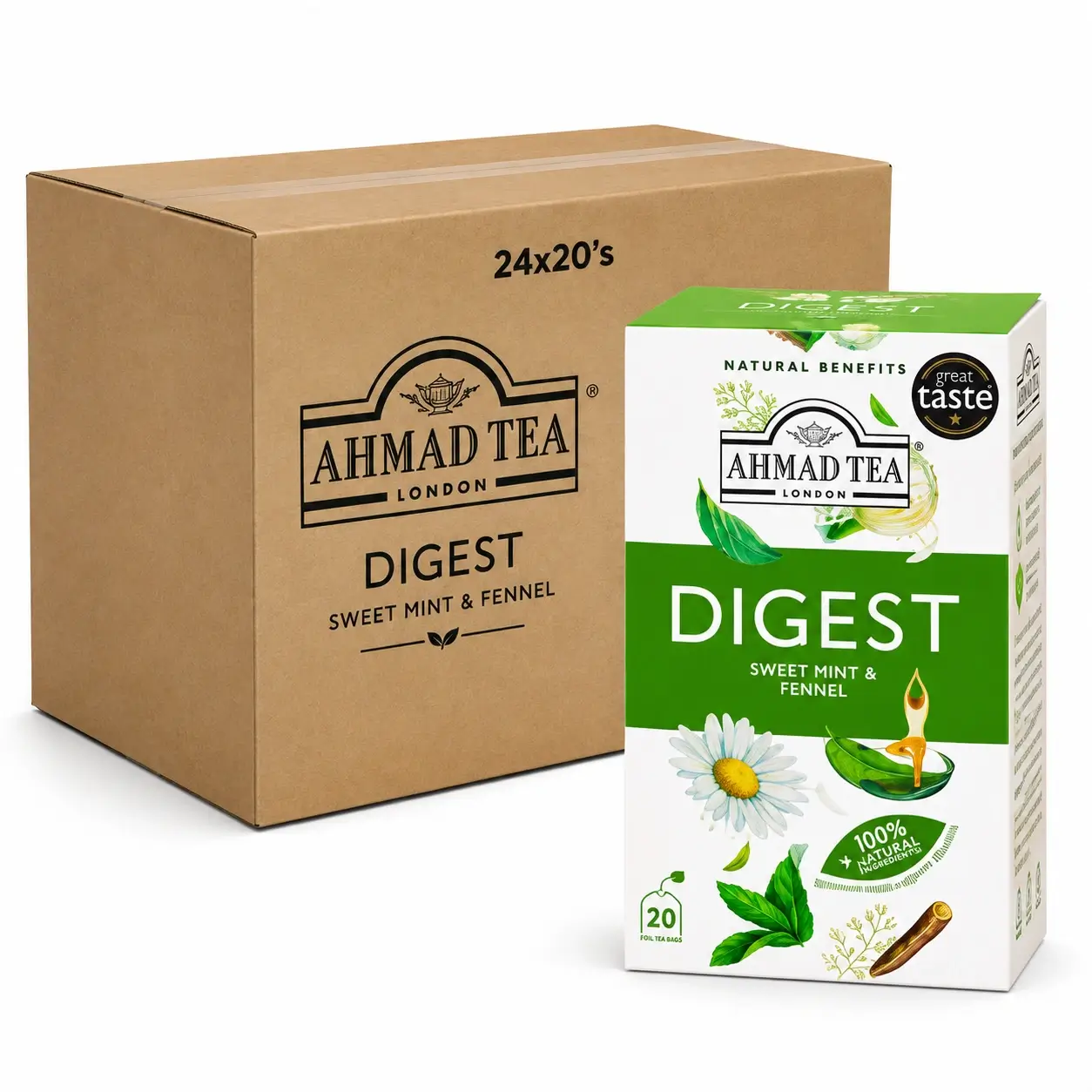 Ahmad Digest Sweet Mint and Fennel + Biotin and Spearmint Envelope 20’s Tea Bag